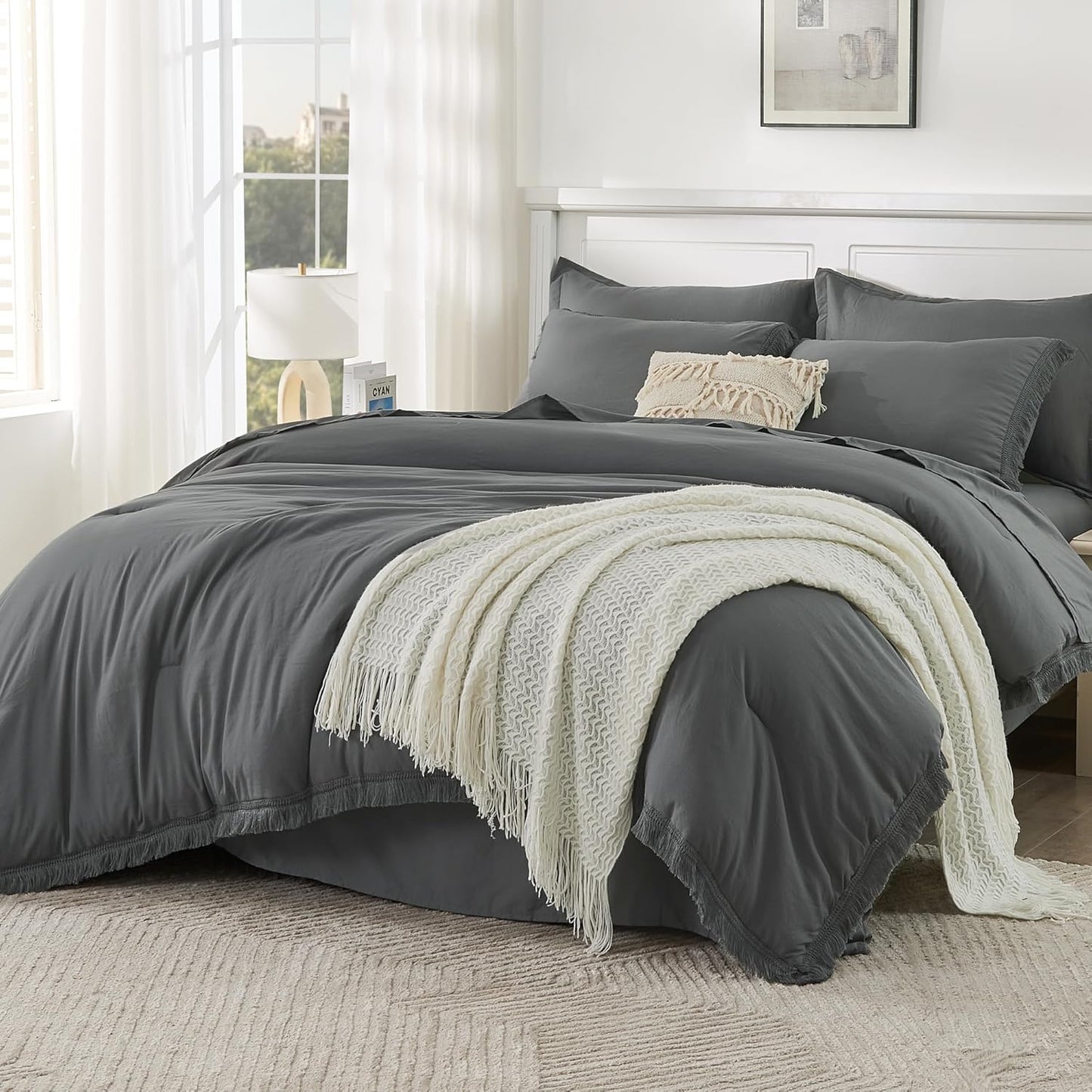 Andency Dark Grey Full Size Comforter Set with Sheets - 7 Pieces
