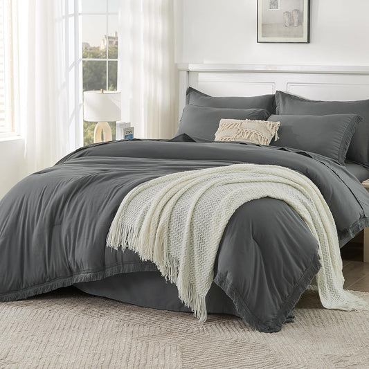 Andency Dark Grey Full Size Comforter Set with Sheets - 7 Pieces