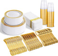 Gold Plastic Dinnerware Set for 50 Guests - Elegant Disposable Party