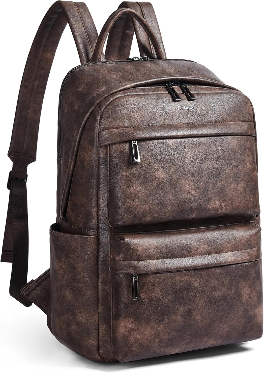 Leather Laptop Backpack for Women with Water Bottle Pockets