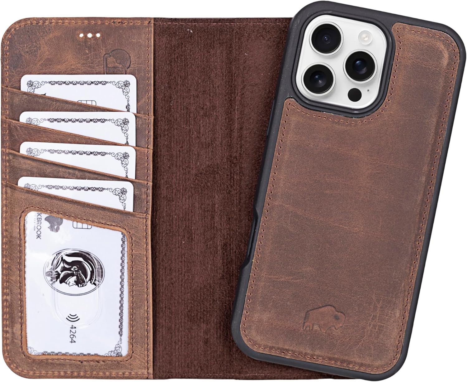 Premium Leather Wallet Case for iPhone 16 Pro with RFID Slots