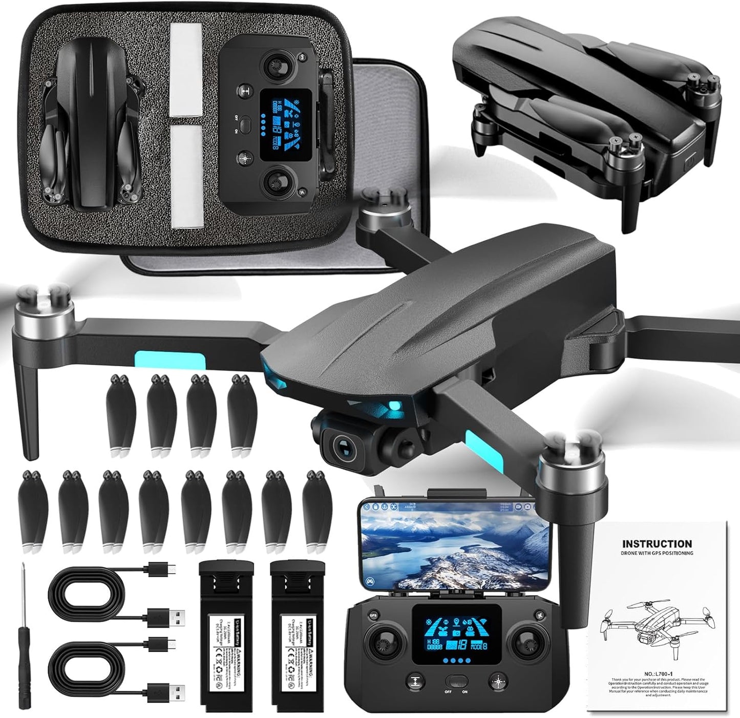 Compact 4k HHD Drone: 50 Min Flight, 3800ft FPV
