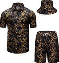 Mens Luxury Black Gold Shirts And Shorts 2 Piece Tracksuit Set