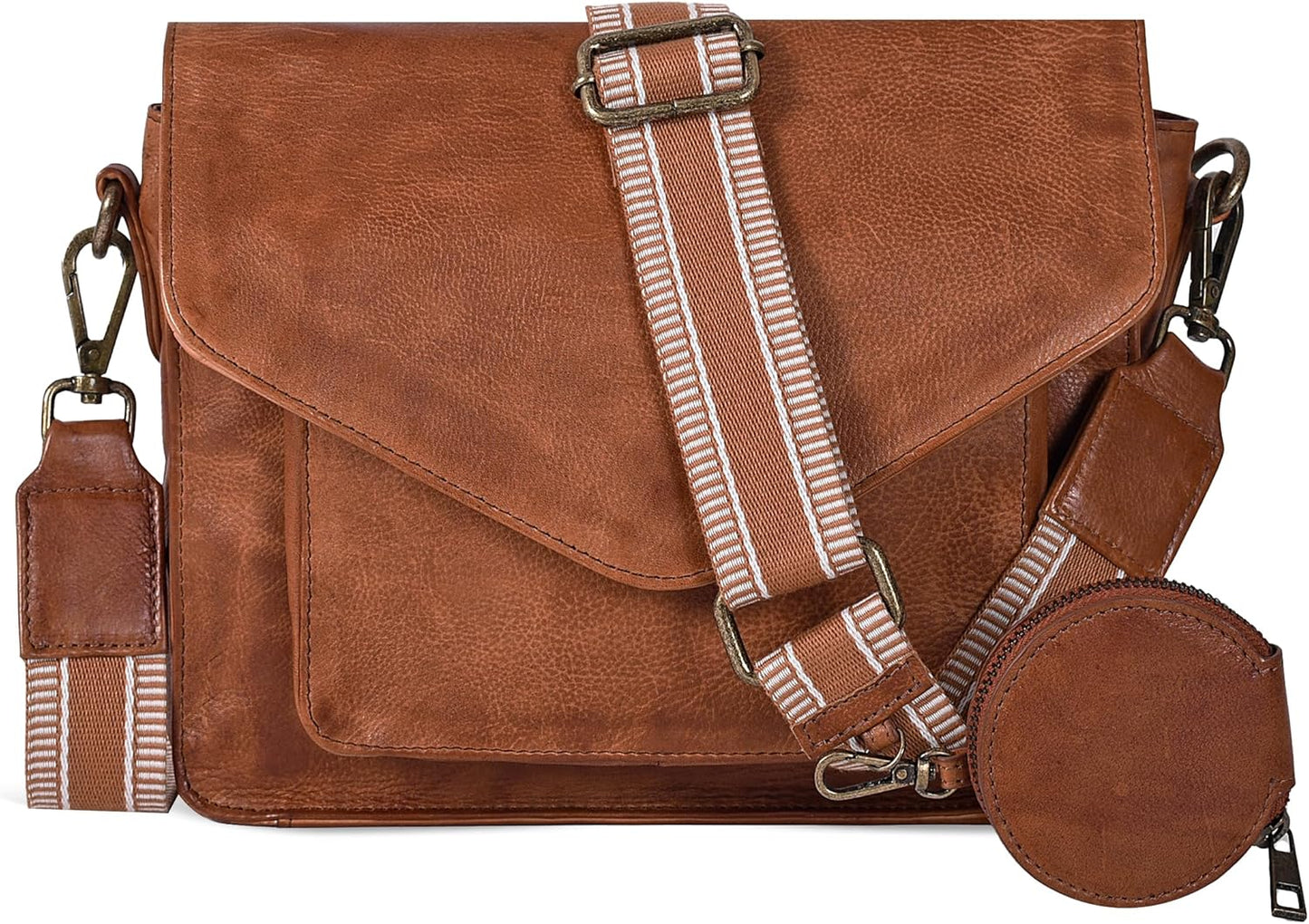 Leather Flapover Crossbody Handbag Purse for Women with Style