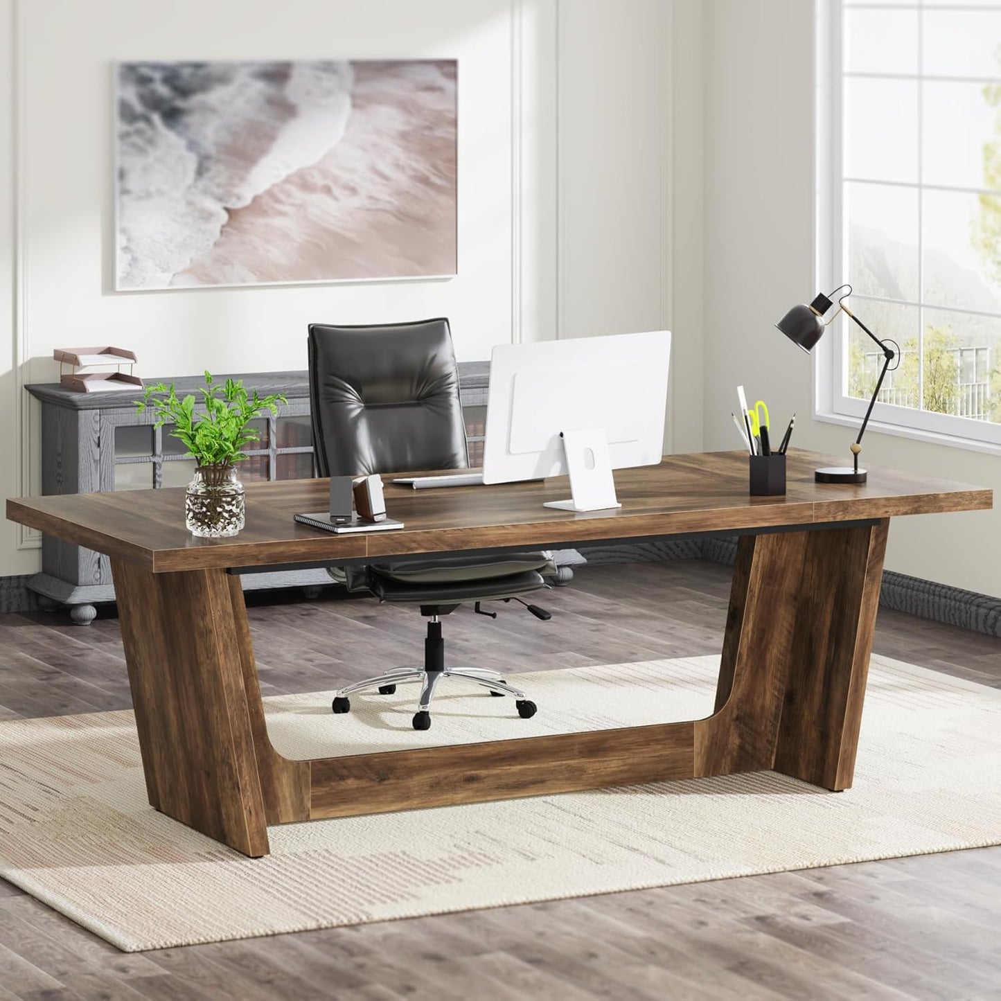 Tribesigns Large Executive Desk: Solid Wood Pedestal