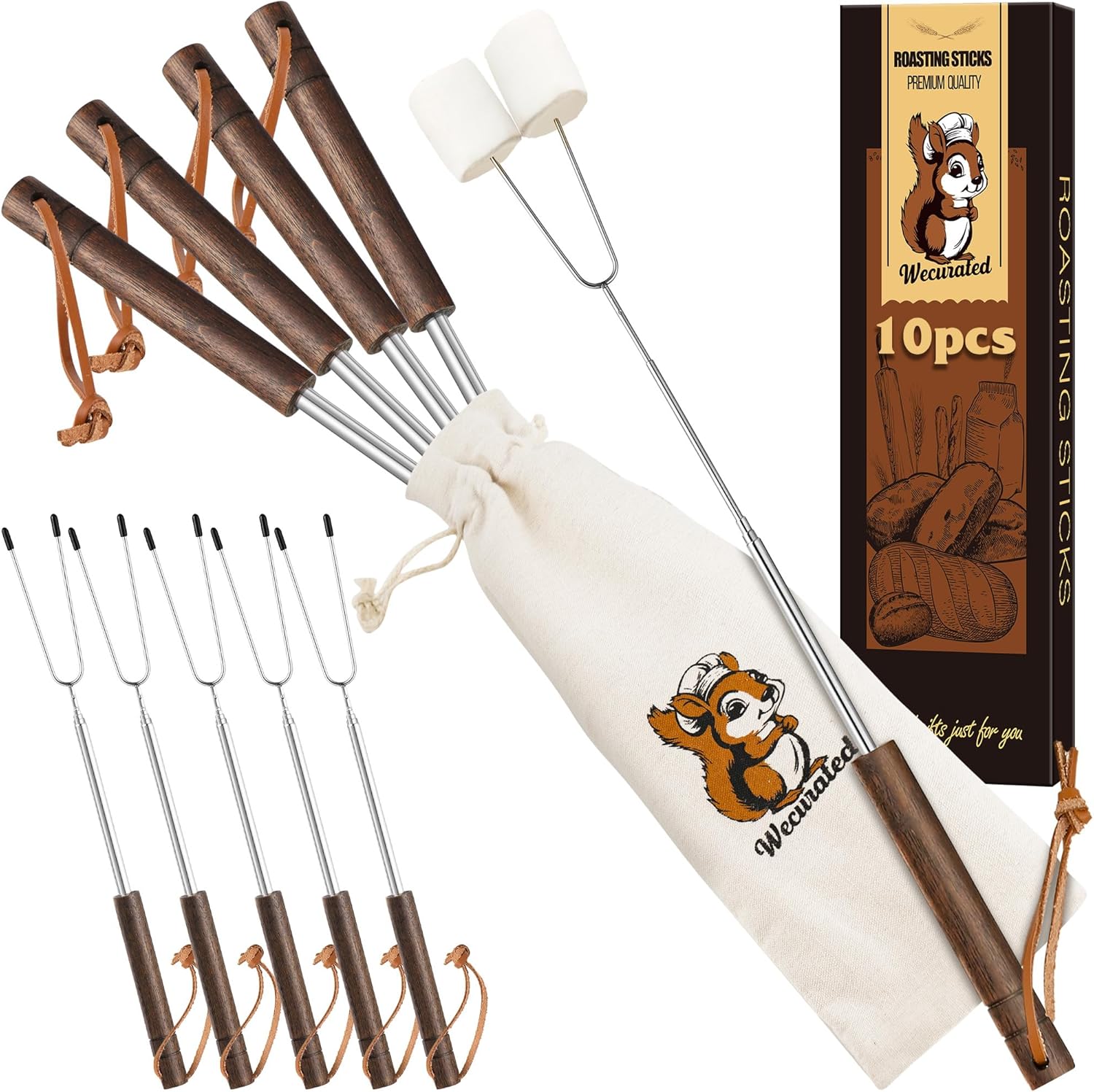 Marshmallow Roasting Sticks Set of 10 for Campfire BBQ Fun