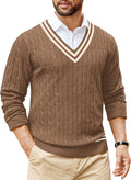 COOFANDY Mens V Neck Cable Knit Sweater - Classic Preppy Fit