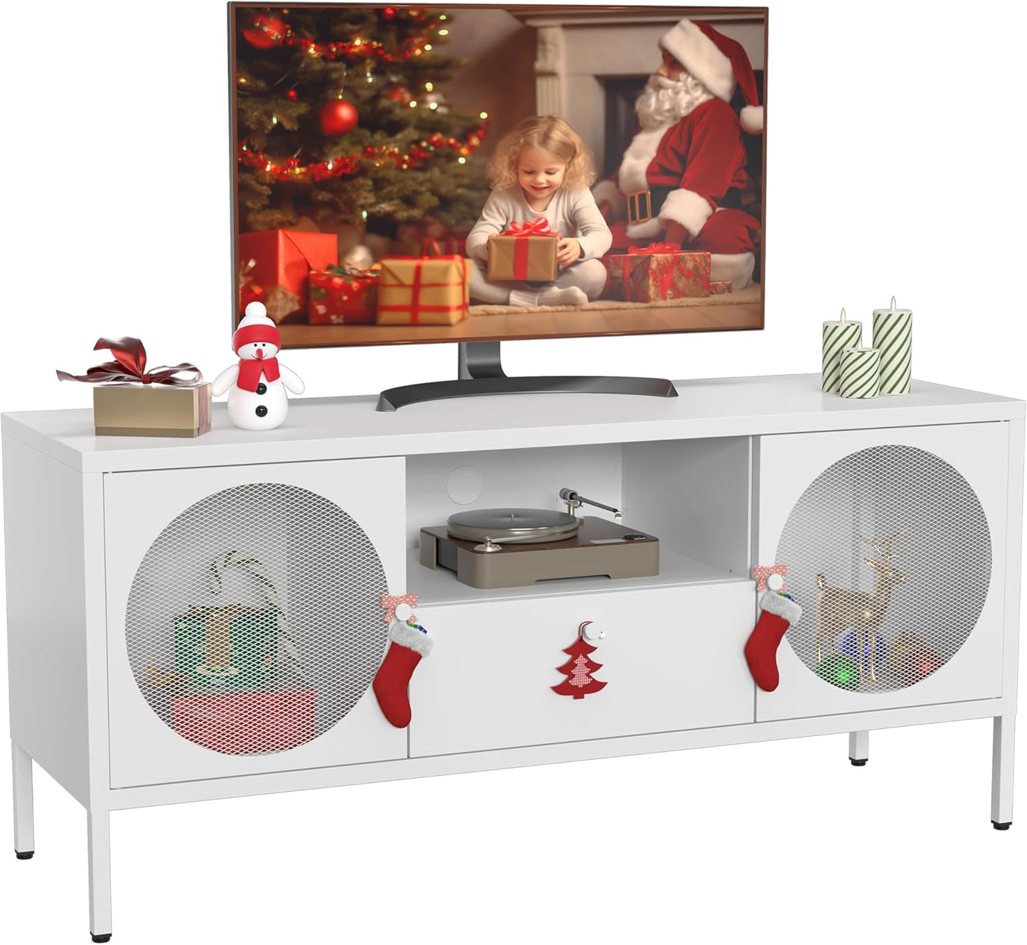 Metal TV Stand with Storage & Cable Hole