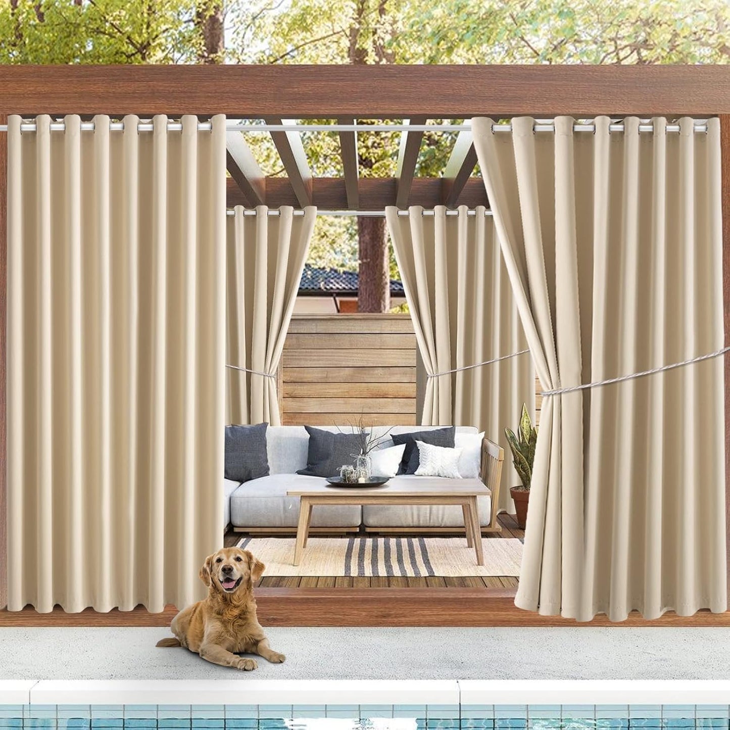 Waterproof Outdoor Curtain Panels for Sunlight Blocking Privacy