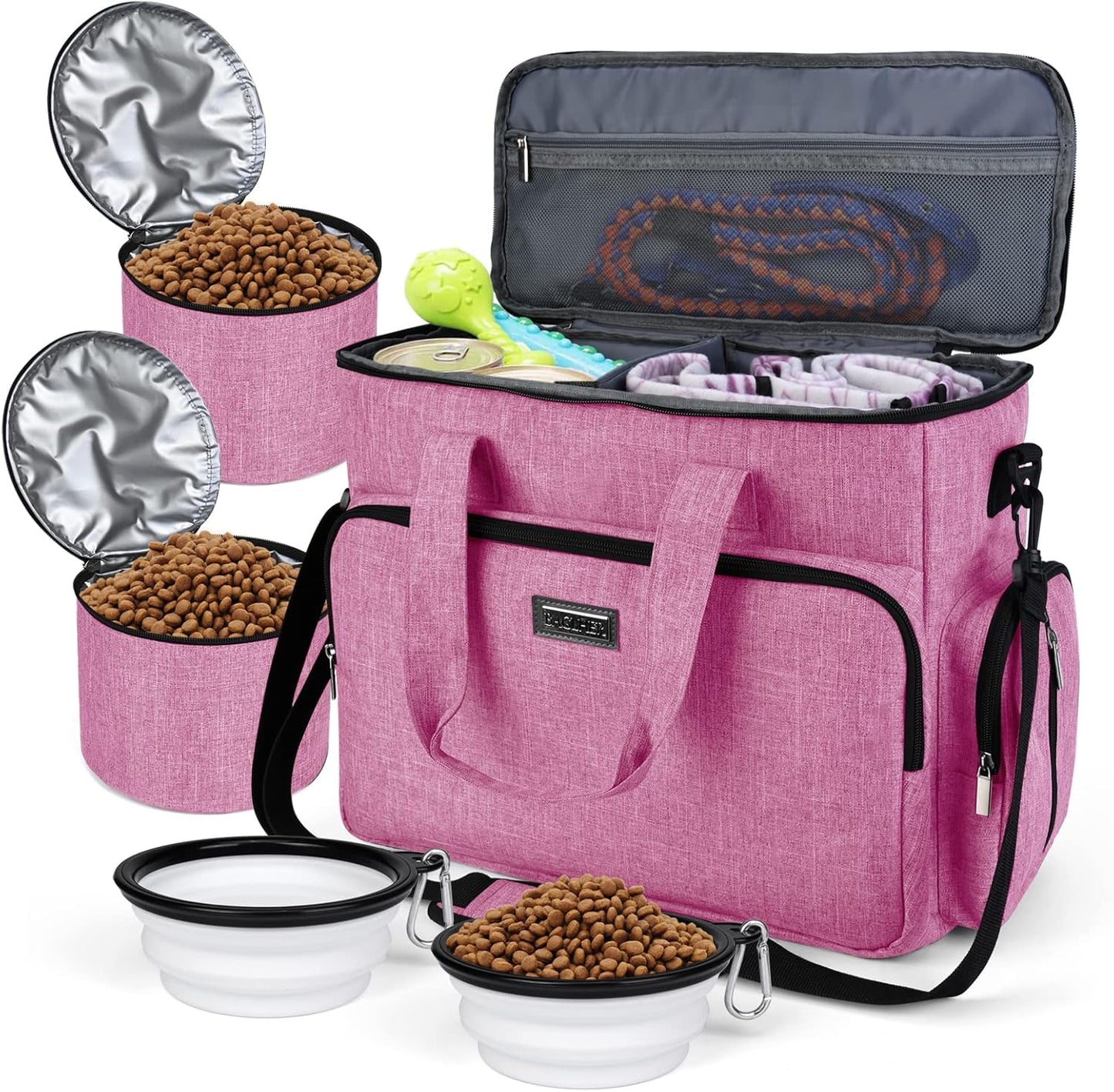 BAGLHER Dog Travel Bag with Food Containers and Bowls for Pets