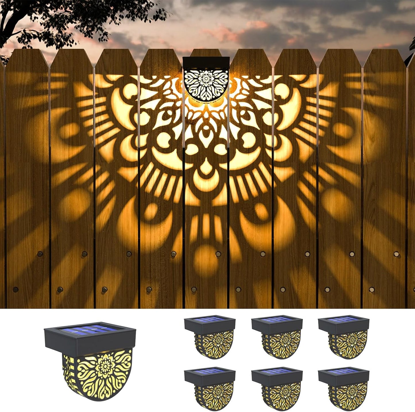 6 Pack Solar Fence Lights for Outdoor Decor and Safety