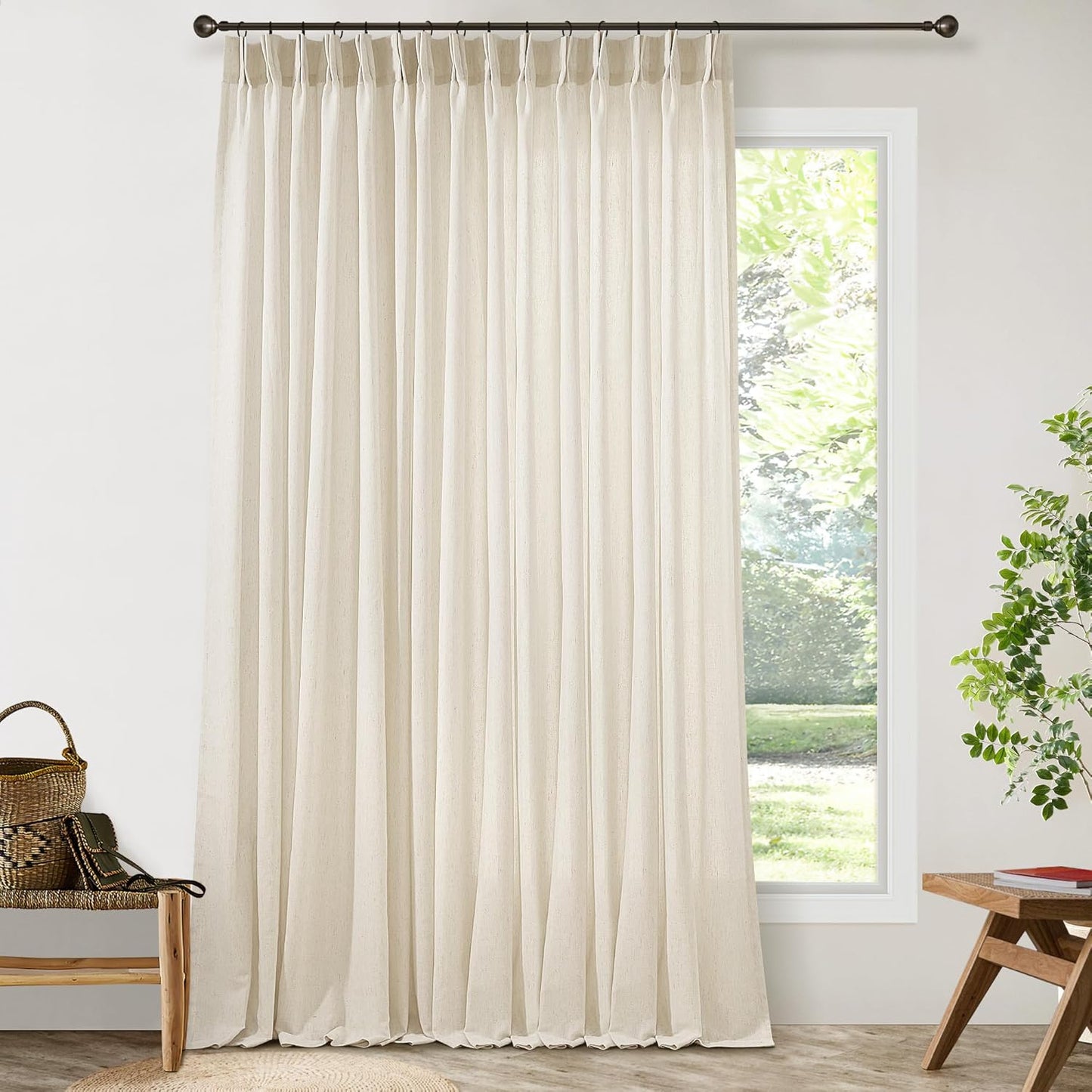 Extra Wide Pleated 96 Inch Long Linen Curtains for Living Room
