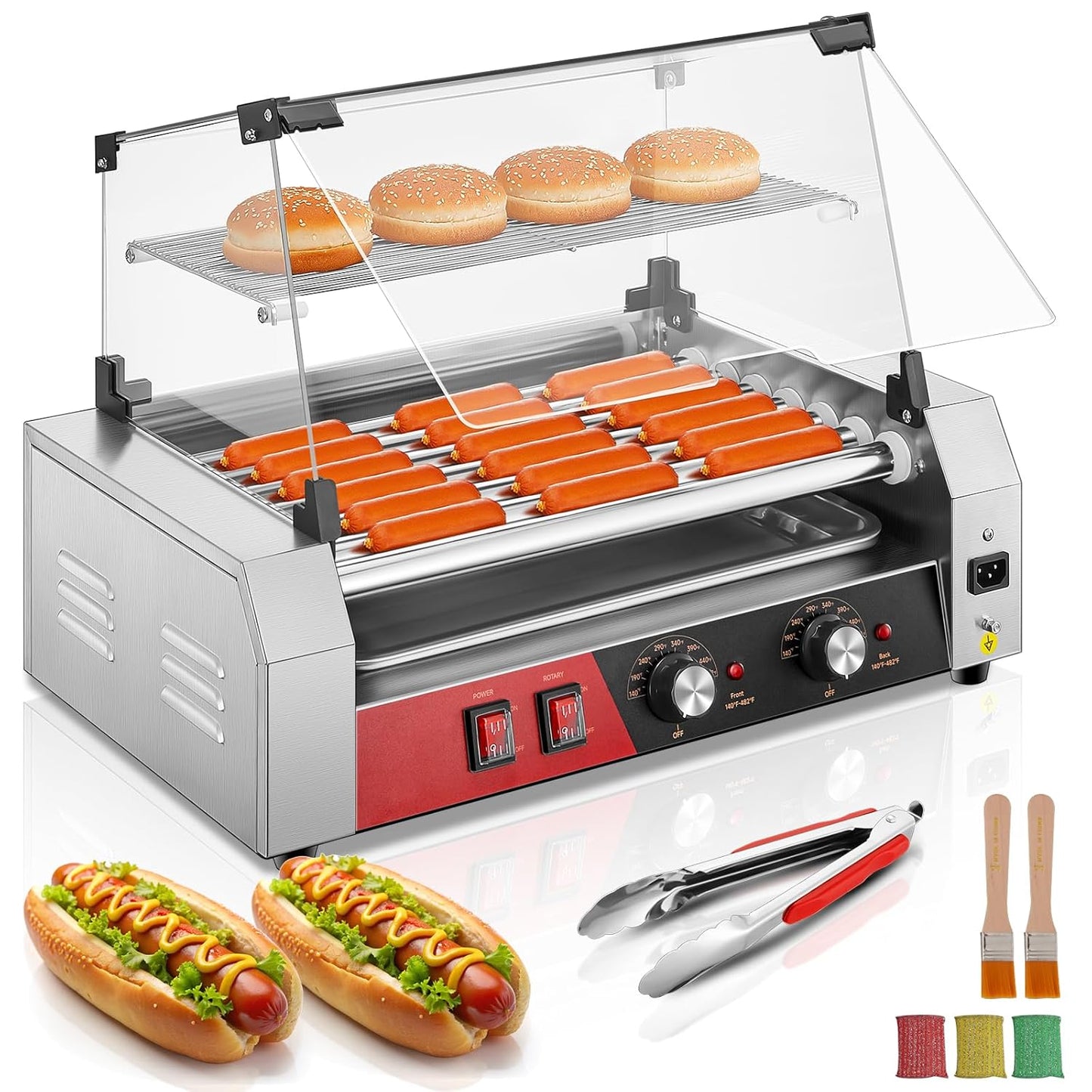 FOHERE Hot Dog Roller Machine with 7 Rollers for Parties