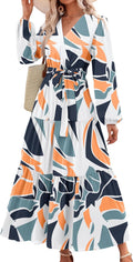 PRETTYGARDEN Womens Long Sleeve Floral Wrap Maxi Dress - Flowy Chiffon