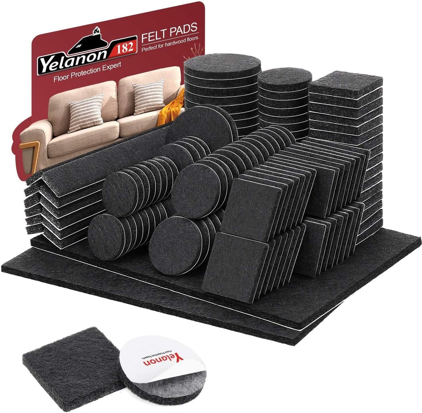Premium 182 Pc Black Felt Pads - Protect Hardwood