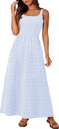 PRETTYGARDEN Plaid Spaghetti Strap Maxi Dress - Lightweight Summer