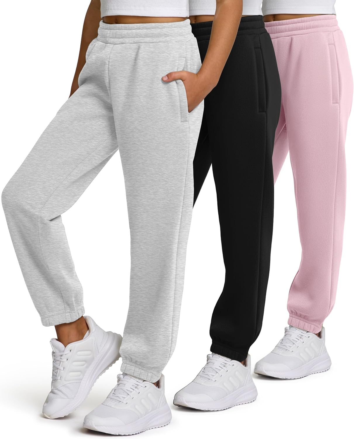 PURE CHAMP Girls Sweatpants 3 Pack Fleece Athletic Joggers