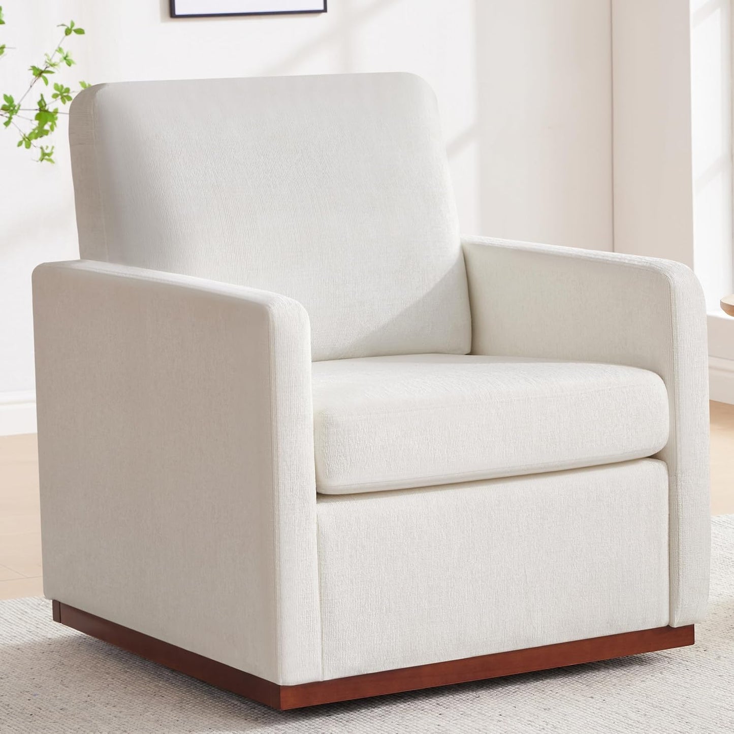 Mid-Century Ivory Swivel Chair with Wide Armrests