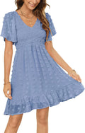 Zattcas Womens Smocked Swiss Dot Mini Dress - Flattering Summer