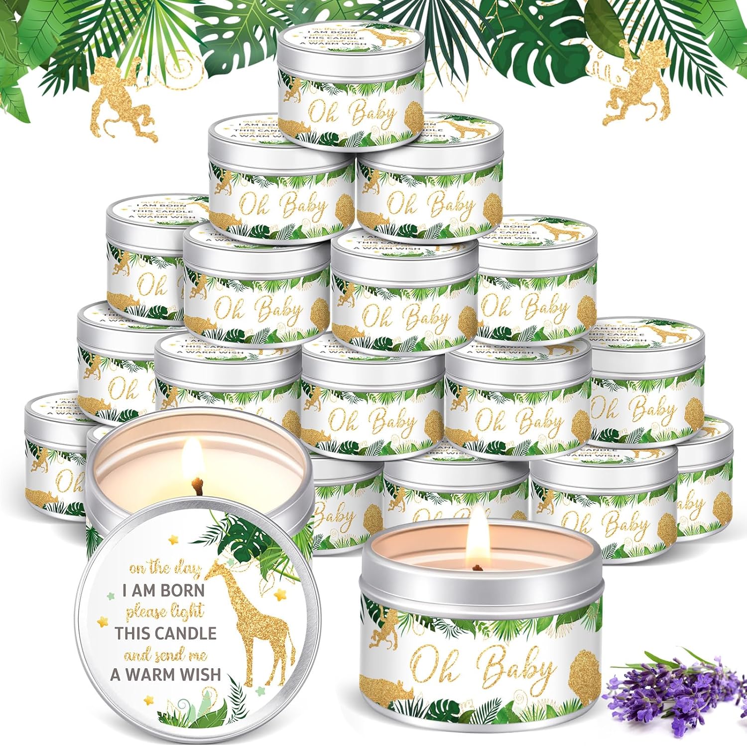 Lavender Scented Baby Shower Candles - 24 Pcs Party Favors