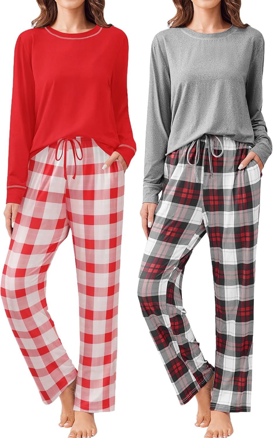 Ekouaer 2 Pack Women Pajama Long Sleeve Sleepwear Sets