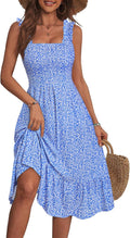 Womens Summer Midi Dress Square Neck - Flowy A-line Floral