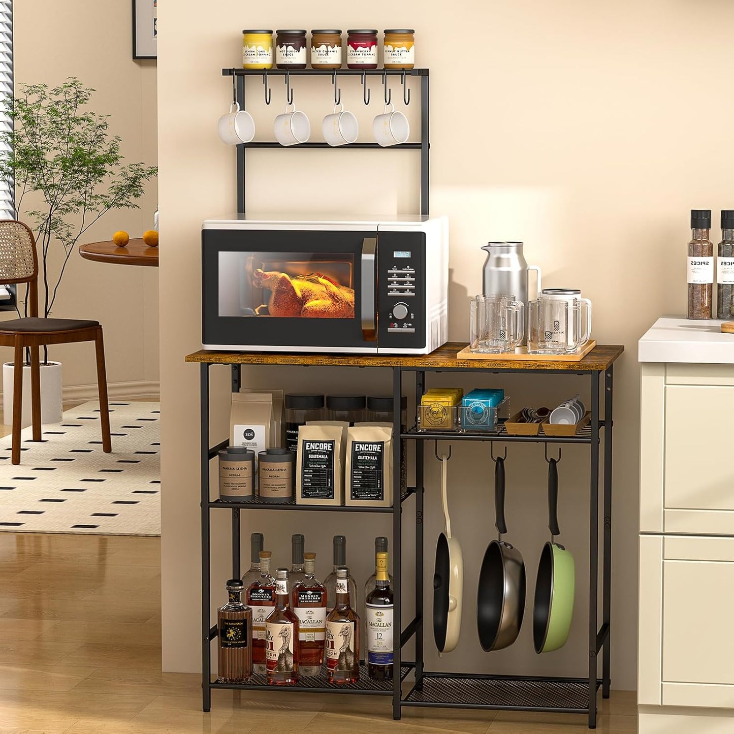 Adjustable 6-Tier Kitchen Rack with S Hooks