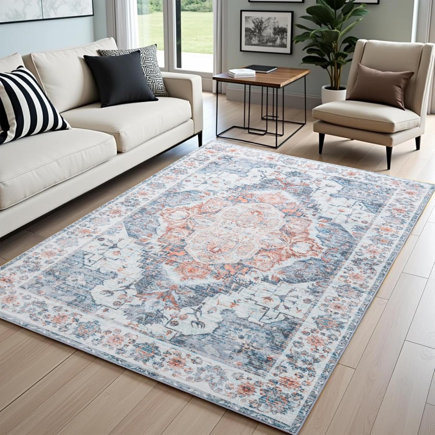 Area Rug for Living Room, 6x9 Non Slip Faux Wool Carpet