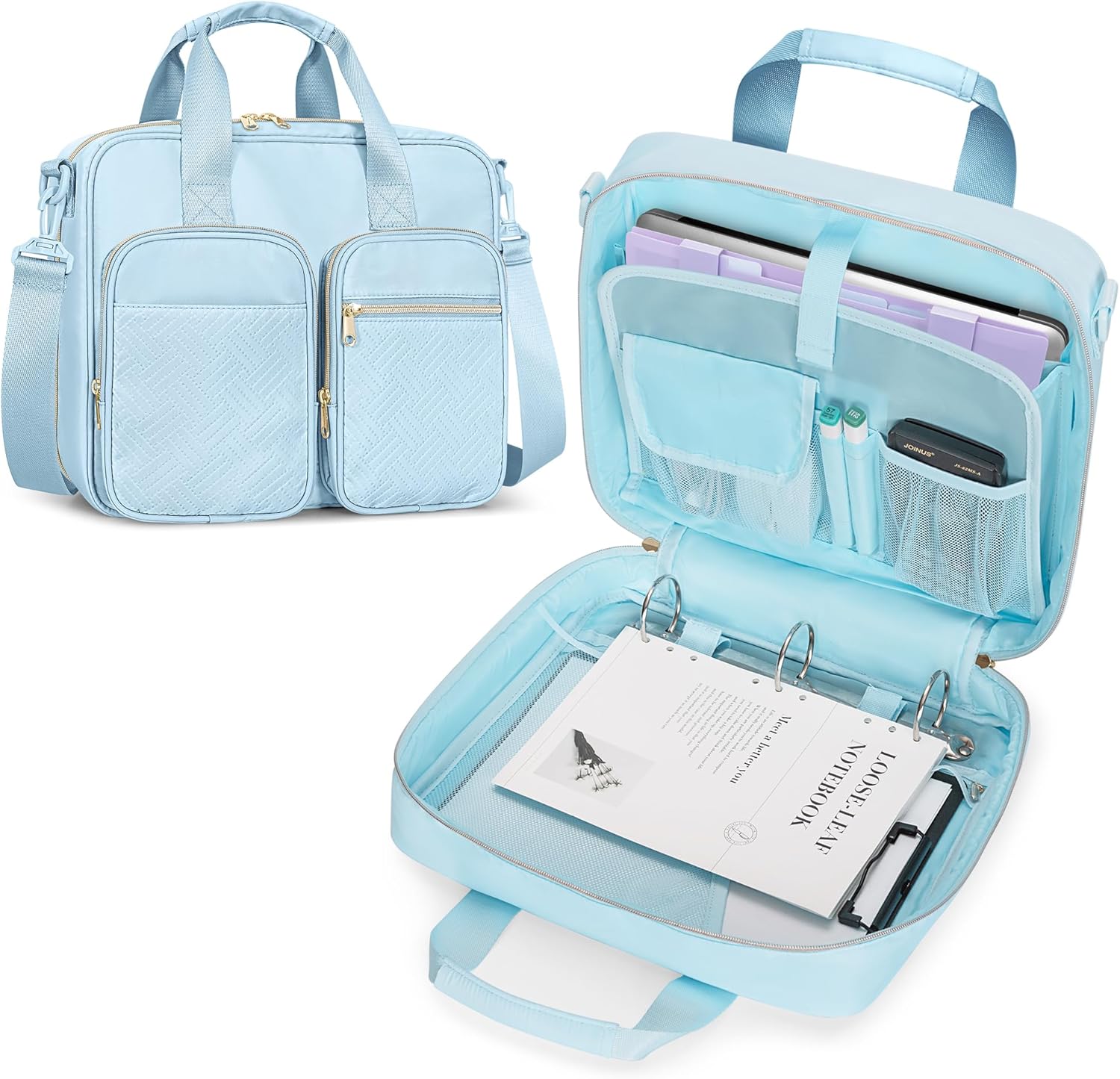 3 Ring Zipper Binder Organizer Bag for 13 Inch Laptop, Blue