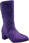 Girls Rhinestone Knee High Chunky Low Heel Boots - Sparkle Ready