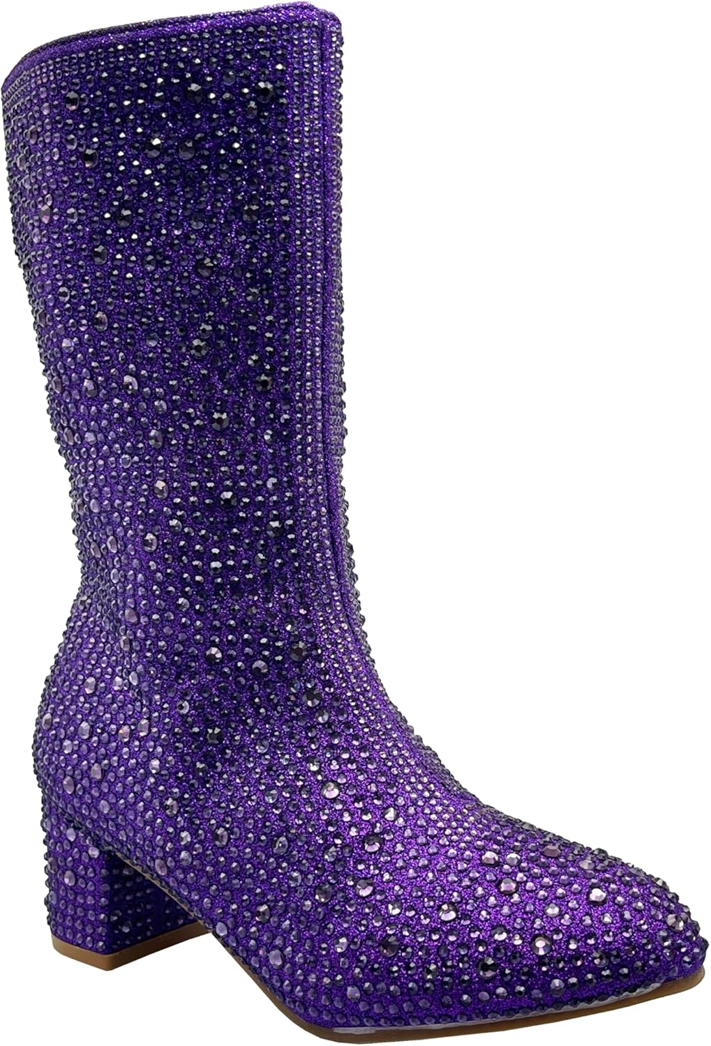 ABSOLEX Girl's Rhinestone Round Toe Knee High Chunky Boot