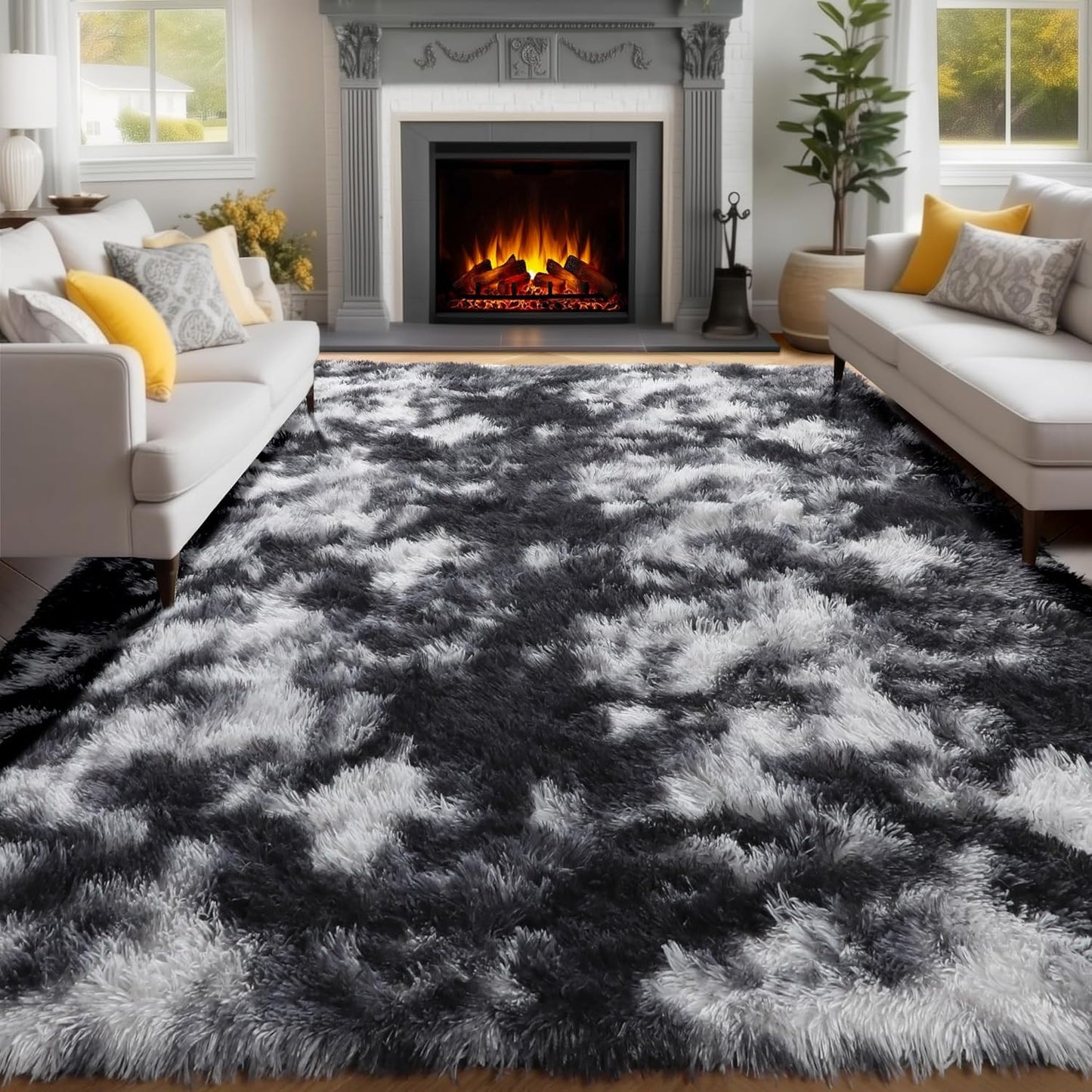 PAGISOFE Black White Grey Area Rugs for Living Room Bedroom