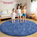 Round Fluffy 6ft Navy Blue Shag Circle Rug - Soft Non-Slip Comfort