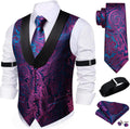 Mens Silk Paisley Vest Set with Tie and Accessories - Formal & Casual