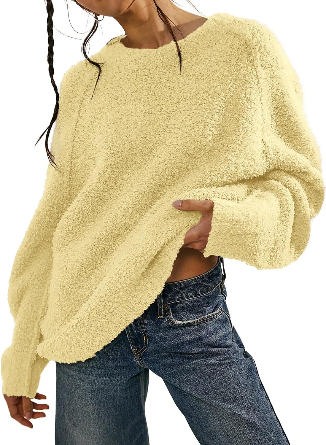 Beaully Women's Oversized Long Sleeve Fuzzy Knit Sweater