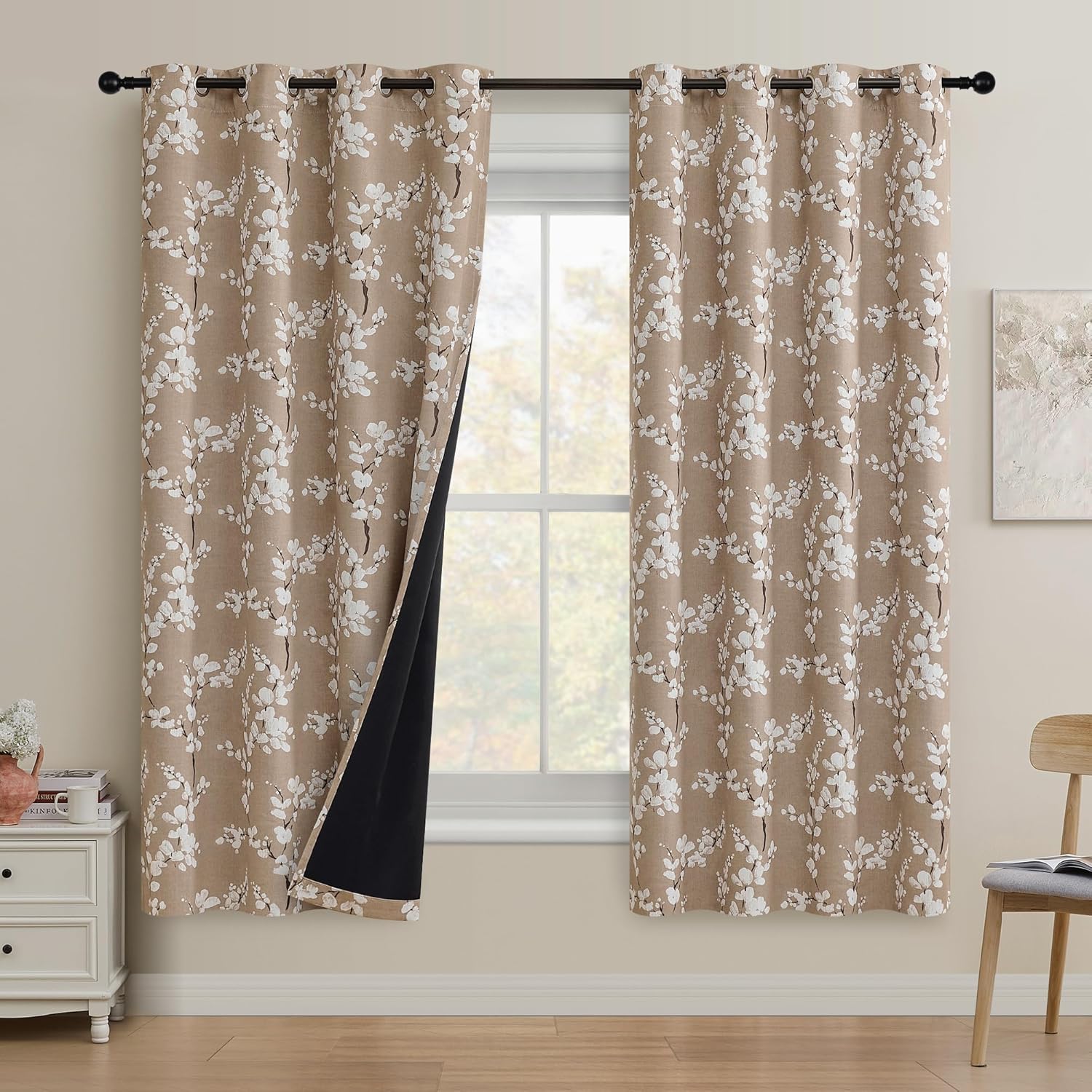 FMFUNCTEX 100% Blackout Floral Curtains for Cozy Bedrooms