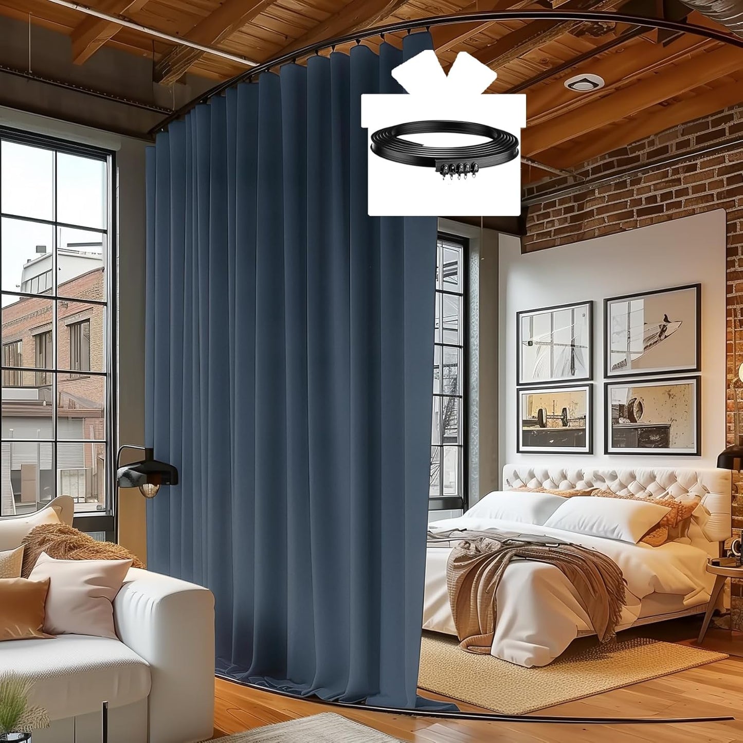RoomDarkning Ceiling Track Divider: 95% Blackout Privacy, 8.3ftW x 7ftH, Dark Grey