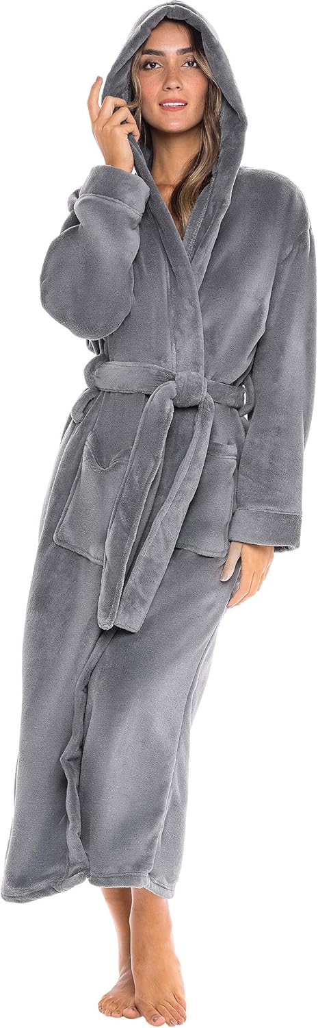 Long Plush Bathrobe with Hood for Women - Cozy and Stylish