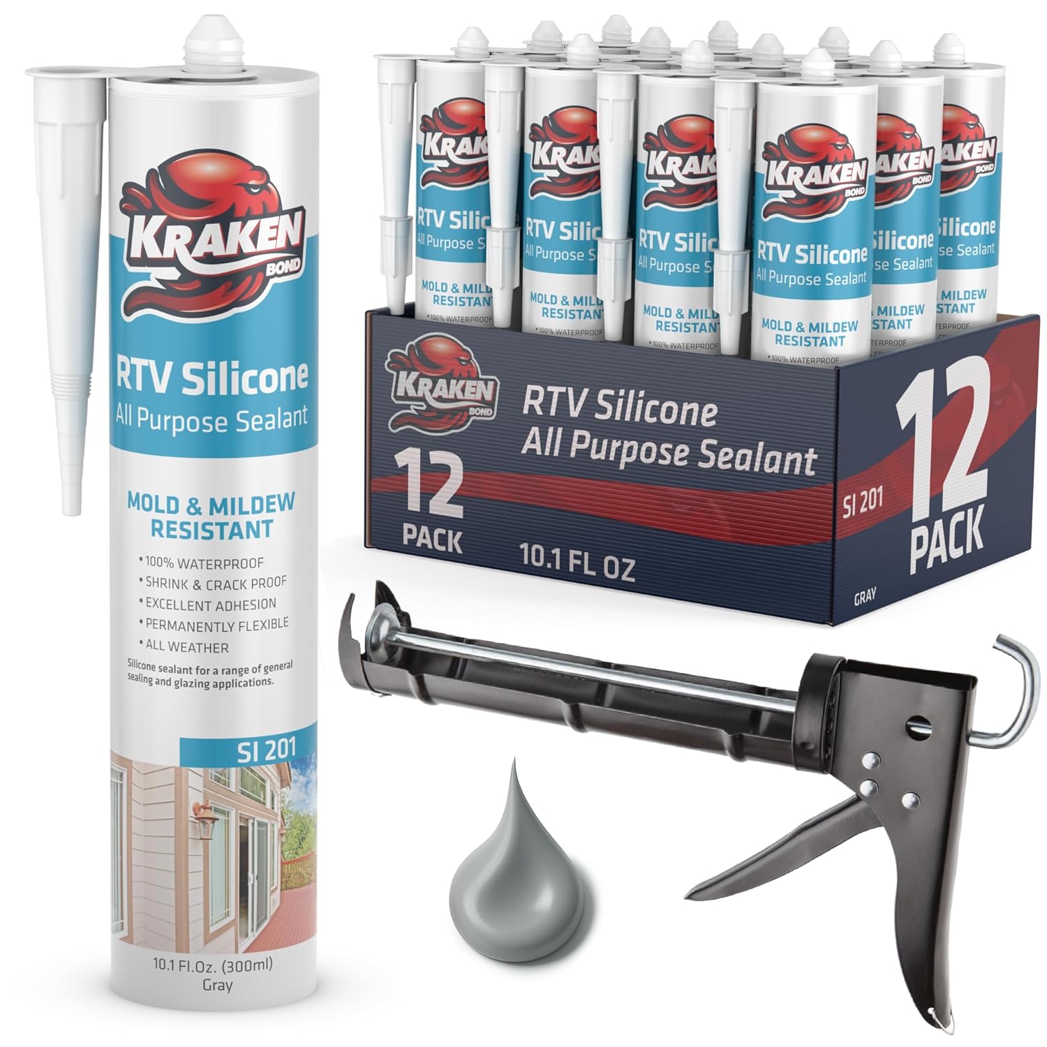 Kraken Bond Gray Silicone Sealant Waterproof for All Uses