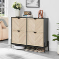 Oak & Black Narrow Shoe Cabinet with 4 Flip Drawers - Slim Entryway