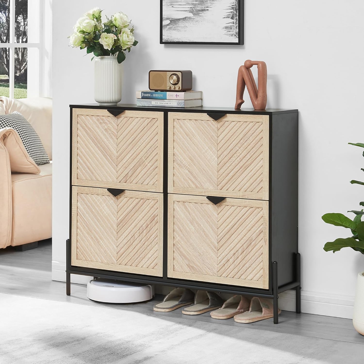 Narrow Flip-Drawer Shoe Cabinet for Entryway Storage Solutions