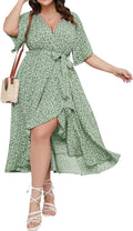 SCOMCHIC Women Plus Size Maxi Dress Wrap V Neck High Low - Flattering