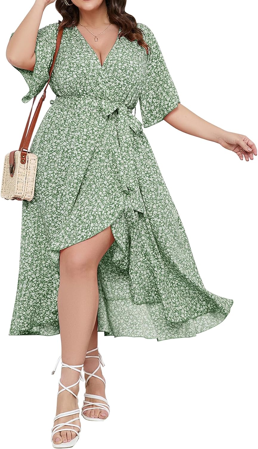 SCOMCHIC Plus Size Maxi Dress for Women with Ruffle Design