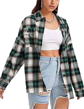 Zontroldy Plaid Flannel Shirts for Women - Oversized Style