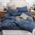 Heather Navy Blue Jersey Knit Duvet Cover Set Oversized King - Super