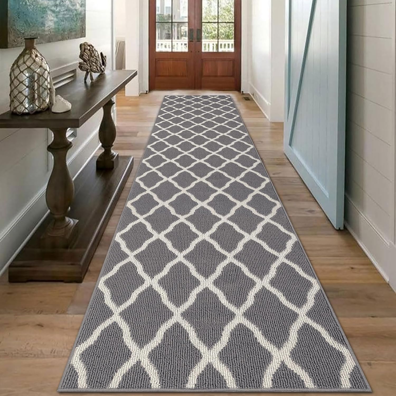 SHACOS Hallway Runner Rug 2.6x10 ft Non Slip Light Gray