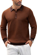 Mens Knit Polo Shirt Long Sleeve Classic Polo - Comfortable Stretch