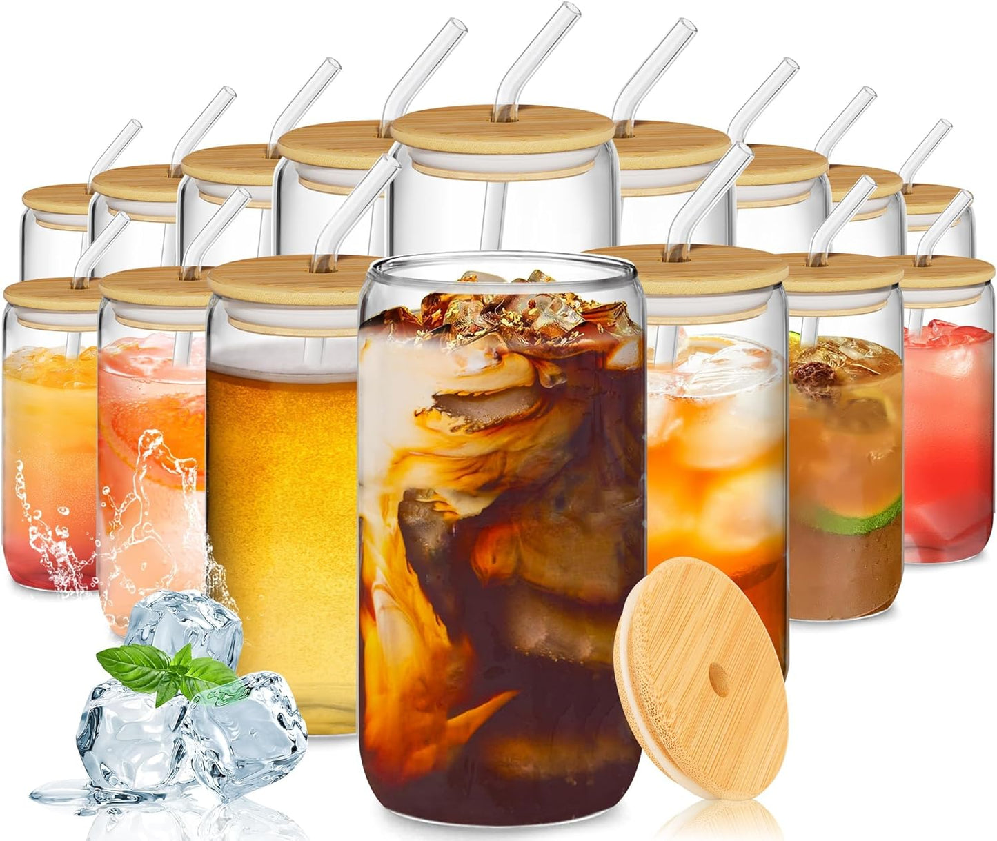 16Pcs Glass Cups with Lids and Straws for Every Occasion