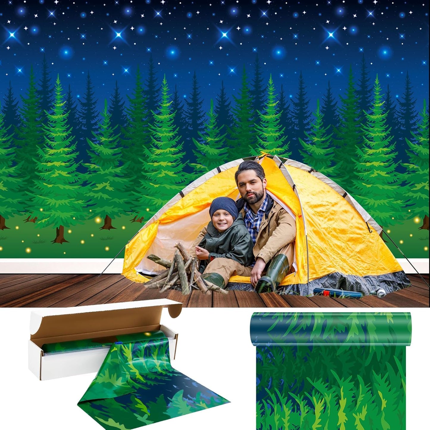 Mepase 100 x 4.5 ft Forest Scene Camping Backdrop for Parties