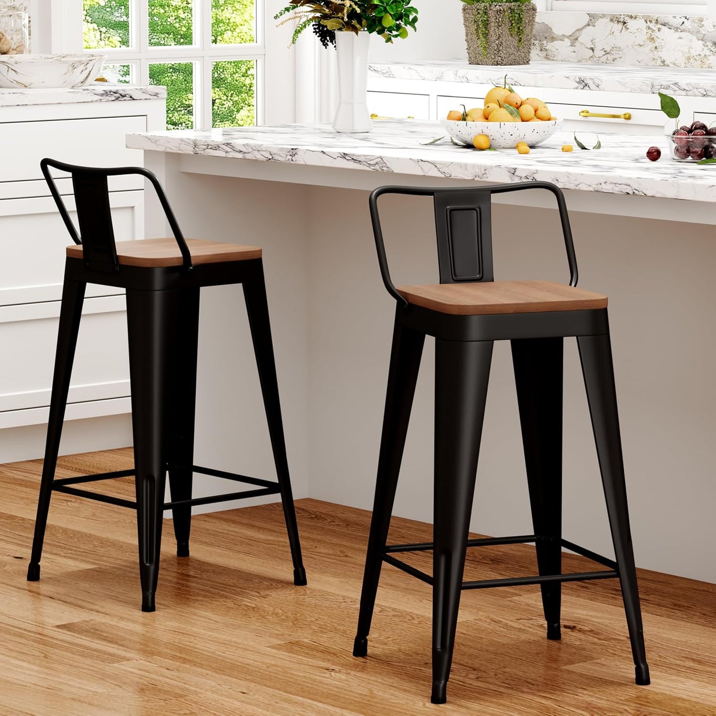 WENTMENT Metal Bar Stools Set of 2 for Kitchen and Dining